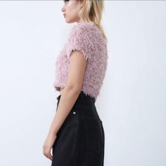NWT Zara lilac purple colour feather crop top, Medium - Picture 3 of 12